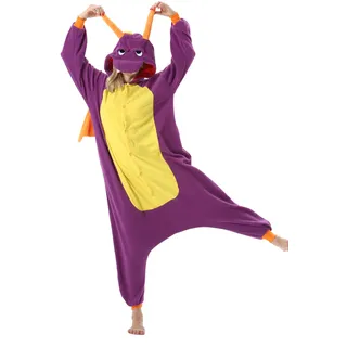 AKAAYUKO Damen Herren Karneval Kostüm Pyjama Weihnachten Tiere Onesie Halloween Jumpsuit Schlafanzug Faschingskostüme Overall Nachtwäsche Lila Jade-Drache - L