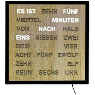 AMS Wanduhr Wortuhr LED Wanduhr 40x40cm (Anzeige in Wort und Schrift) beige