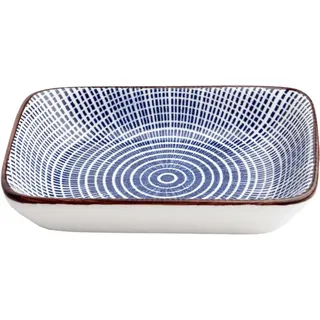 Emro-Aziatica Rechteckige Saucenschale im chinesischen Stil, Keramik, 10,5 cm x 7,5 cm, zum Servieren von Saucen, Würzmitteln und kleinen Vorspeisen zu Hause oder im Restaurant, 1 Stück, mit blauem radialen Streifenmuster