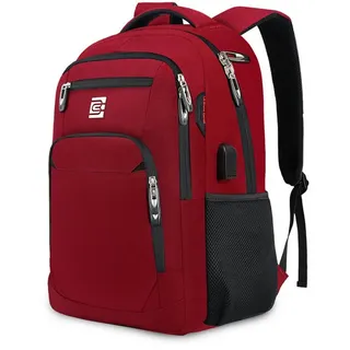 REDOM Laptoprucksack Laptop Rucksack Rucksäcke Schulrucksack Wasserbeständig Laptoptasche (Laptop Notebook Tasche Schule Uni Rucksack, Sportrucksack, mit USB-Anschluss, Anti-Diebstahl, Backpack mit Laptopfach), Herren Damen Jungen Teenager Freizeit Arbeit Business Reisen rot 31 cm x 46 cm x 19 cm