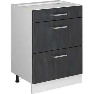 Vicco Schubladenunterschrank R-Line Schwarz Beton Weiß 60 cm ohne Arbeitsplatte