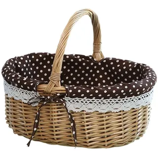 Picknickkorb aus Weide, Weidenkorb mit Henkel, Handlicher Einkaufskorb aus Weide, Picknickkorb, Weidenkorb mit Henkel, Picnic Basket, für Picknick-Camping im Freien Geschenkkorb (D)