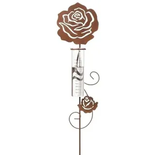 dio only for you Gartenstecker Rose mit Regenmesser braun 105 cm Metallstecker Gartenstecker Blumenstecker Rosenstecker