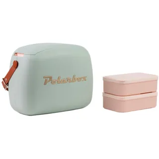 Polarbox Lunch-Tragetasche, Retro-Lunchbox, Picknick, wiederverwendbare Lunchtasche, Vintage, Mini-Kühltasche, Handtasche, inklusive 2 Lebensmittelbehältern, für Arbeit, Reisen, Strand, Camping,