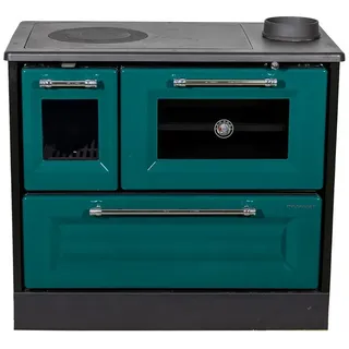 hosseven Kaminofen mit Backfach und Herdplatte 4012 Grün Holzofen 8 kW Holz Ofen Mehrfachbelegung Kamin Heizofen Küchenherd