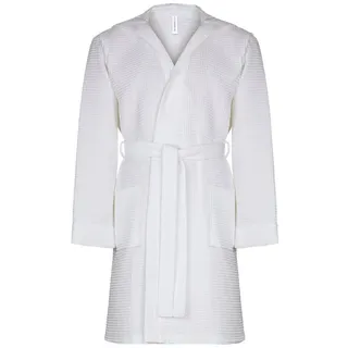 Taubert Bademantel Spa Thalasso, Baumwolle, mit Kapuze, mit Bindegürtel, kurzer Wellnessmantel für Herren, mit Kapuze, 100 cm, Pique weiß L