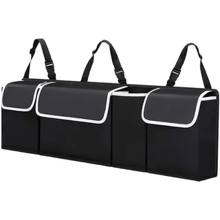 Seutmrou Faltbarer Auto Aufbewahrungstasche, mit 4 Taschen Und Verstellgurten Kofferraumtasche Wasserdicht Rücksitz Kofferraumtasche 90×12×25cm Autoorganizer für Aufbewahren & Verstauen