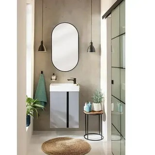 Camargue Bella Badmöbel-Set  (Gesamtbreite Badmöbel: 50 cm, Grau/Schwarz, Matt, 3 -tlg., Mit ovalem Lichtspiegel)