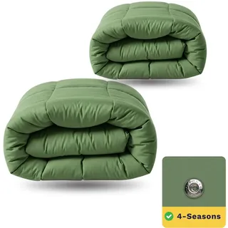 Zelesta Wonderbed 4-Jahreszeiten Bettdecke 140x200 cm – 2-in-1 Kombi Set (300 + 150 g/m2) | Bettdecke & Bezug in einem | Edelstahl-Klicksystem (Timeless Green, 140x200 cm)