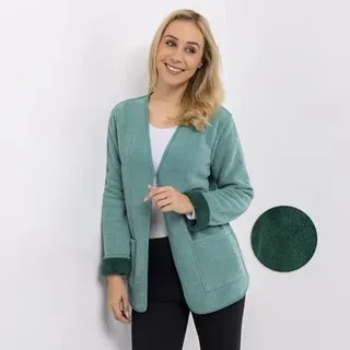 MONT CHALET wendbarer Cardigan zweifarbig Mikrofaser Edelplüsch aufgesetzte Taschen