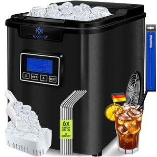 Kesser KESSER® Eiswürfelbereiter Eiswürfelmaschine Edelstahl 150W Ice Maker 12 kg 24 h 3 Würfelgrößen Zubereitung in 6 min 2,2 Liter Wassertank Timer LCD-Display Selbstreinigungsfunktion