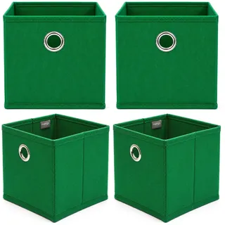 Murago - 4er Set Faltbox 15x15x15 cm Grün - Würfelbox Aufbewahrungsbox | Faltbar Aufbewahrungskörbe Einschub Korb Boxen Stoff Regalkorb Klappbox klein Stoffkorb Organizer Ordnungsbox Regalbox Kinder