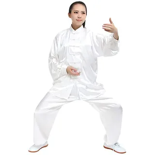 SUNMME Tai-Chi-Uniform für Erwachsene, Leichter, dehnbarer Wushu-Anzug aus Seide, chinesische Kung-Fu-Tai-Chi-Chuan-Performance-Kleidung (Farbe: Gelb, Größe: Mittel) (Schwarz M) (Weiß M)