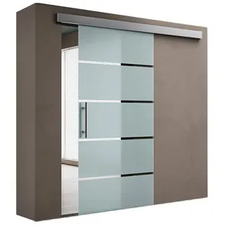 doporro Glasschiebetür Komplettset Soft-Close Grau/Weiß 90 cm x 205 cm