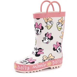 Disney Minnie Mouse Gummistiefel für Mädchen | Kinder-Gummistiefel mit Minnie- und Daisy-Charakter-Allover-Print in Beige und Rosa | Wasserabweisende, leicht anzuziehende Gummistiefel für Kinder - 25 EU