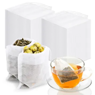 400 Stück Teebeutel für Losen Tee, Teefilter Beutel 7x9 cm, Teebeutel zum Befüllen mit Zugband für Kräuter, Matcha & Kaffee, Einweg-Teefilter Papier für Teesieb, DIY-Geschenke & Küche - 4 X 100PCS