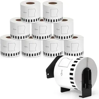 Doruimi 10 Rollen DK-22205 DK22205 Endlosetiketten Selbstklebende Papier Etiketten Kompatibel mit Brother QL-500, QL-600, QL-700, QL-800, QL-810W, QL-820NWB, 62mm x 30.48m, Schwarz auf Weiß