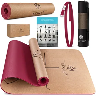 Kesser KESSER® Yogamatte Kork Inkl. Tragegurt Tasche Yoga-Block Gymnastikmatte Yoga Matte rutschfest aus Naturkautschuk TPE Fitnessmatte, 183 x 62 Trainingsmatte für Fitness Sportmatte, Gymnastik extradick