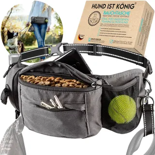 HUND IST KÖNIG Leckerlitasche für Hunde Leckerlis & Hundezubehör - Robuste Bauchtasche Hund - Futterbeutel Hunde mit Kotbeutelspender, Handyfach & Gurt für Flexileine