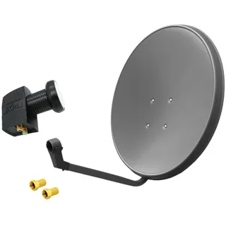 60 cm HD Sat Anlage Twin LNB + 2 F-Stecker Digital 2 Teilnehmer Antenne grau UHD 4K