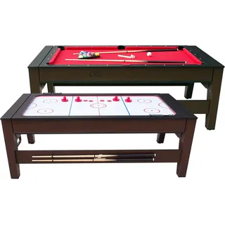 Cougar Reverso Billard & Airhockey Tisch 6ft in Braun/Rot | Höhenverstellbarer Airhockeytisch & Billardtisch 2in1 inkl. Zubehör | Tischbillard für Zuhause
