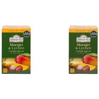 Ahmad Tea - Mango & Lychee - Grüner Tee mit Mango und Litschi - Mit Fruchtstücken - Einzeln Verpackte, Aromaversiegelte Teebeutel mit 2g Tee pro Portion - 20 Teebeutel mit Band (Packung mit 2)