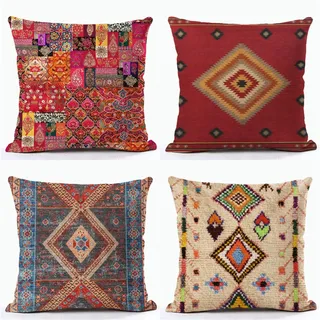 4er Set Bunt Kissenbezug 50x50 cm mit Boho Muster Design, soft Beidseitig Kissenbezüge Quadratische Kissenhülle für Wohnräume Büros Sitzgelegenheiten, Betten und Stühle Dekokissen Mit Reißverschluss
