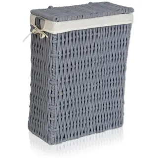 lycce Wäschekorb mit Deckel 58 l Nischenwäschekorb Cotton Wäschekorb schmal Baumwolle grau (Gr. 2)