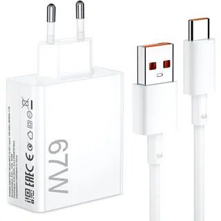 67W USB Ladegerät für Redmi Note 15 14 13 12 11 11S 10 Pro mit 6A USB C Kabel 1M für Turbo Charge Schnelles Ladegerät für Xiaomi 17 15T 14T 13 12 Ultra,für Mi 11 Ultra 11i 10T Lite,für Poco X7 M6 Pro