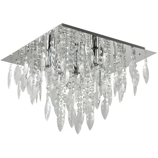 M2OUTLET MextronicLED-Kornleuchter Silber eckig, Chrom, Ø42cm, klar mit Besätzen