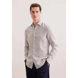 Seidensticker Leinenhemd "Schwarze Rose", Herren, Gr. S (38), normale Ärmellängen, grün, 100% Leinen, gestreift, slim fit, 2-Knopf-Manschette, Hemden, Slim 1/1 Kentkragen Gestreift