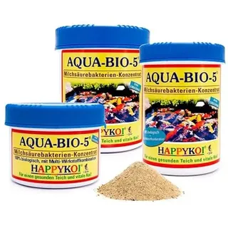 HAPPYKOI Aqua-Bio-5® Milchsäurebakterien-Konzentrat in Pulverform mit Enzym-Hefezellen, Vorbeugung gegen Krankheiten bei Koi u. Teichen, Gartenteiche, Aquarien - Maxi Dose - Inhalt: 1000 ml
