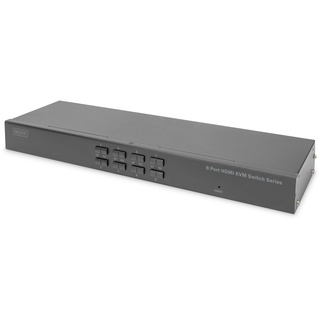 DIGITUS 8-Port KVM HDMI-Switch - DDC-Kommunikation - HDMI 1.4, HDCP 2.2 - UltraHD 4k30Hz - USB-Anschlüsse für Maus & Tastatur - Hotkey-Umschaltung - Keine Treiber notwendig - Schwarz