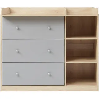 [en.casa] Wickelkommode Beldinupp mit Wickelauflage 93x110x55 cm Eicheoptik/Grau