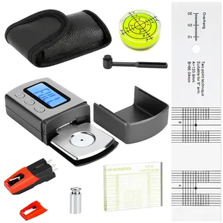 6PCS Justier und Einstellungsset zur Plattenspieler mit Digitaler Tonarmwaage, Überhangschablone, Azimut-Messgerät & Reinigungsbürste, USB Plattenspieler Nadel Set für USB/Turntable Tonarm