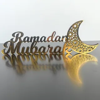 Eid Mubarak Tischdeko Holz, Ramadan Tisch Schild Deko, Holz Acryl Ramadan Tischdeko Gold Islam Mond Deko Muslimische Deko Ramadan Eid Party Tisch Ornament Heimdekoration Geschenk