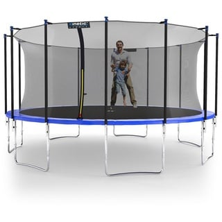 Kinetic Sports Trampolin Outdoor SALTO Ø 490 cm TÜV Rheinland geprüft, Kindertrampolin Set mit Netz, Randpolster, USA Sprungtuch - Gartentrampolin bis 150 kg, Blau