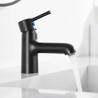 Auralum schwarze Badarmaturen, Höhe 134 mm, Einhebel-Wasserhahn Bad, Mischbatterie für Warm- und Kaltwasser, Waschtischarmatur für Badezimmer