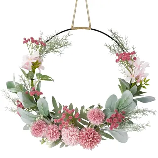 NZZVNZ Künstliche Türkranz Deko, Haustür Deko Kranz, Fensterdeko Hängend, Dekokranz, Türkranz Ganzjährig, Türschmuck, Türkranz Personalisiert, Bunt Blumenkranz Metallring