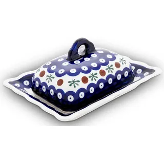 BUNZLAUER KERAMIK Butterdose mit Wellenmuster, handgefertigt, für ein halbes Stück Butter (125g) Dekor 41