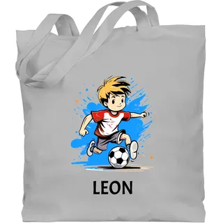 Baumwolltasche - Fußball Junge Fußballer Geschenk Kinder Name - Unisize - Hellgrau - für fußballerin fussball jungen ball stofftasche fußballfan fußballtrainer fußballfans fussballspieler - Einheitsgröße