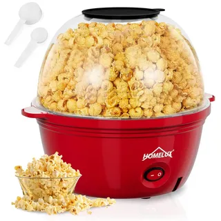 Homelux Popcornmaschine Popcorn Maker 450W Mini Popcorn Maschine mit Messlöffel Antihaftbeschichtung Snack Popper für Party Kinder, Deckel als Servierschale, Stille & Rot