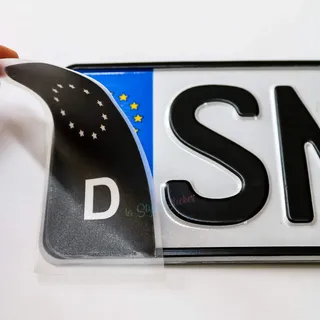 2 Aufkleber Nummernschild EU Zeichen Schwarz TÜV Aufkleber Plakette Ersatz Sticker Tuning Auto-Aufkleber Halter Nummernschild KFZ