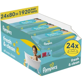 Pampers Fresh Clean Feuchttücher, 24 Packungen mit 80 Feuchttüchern 1920 Feuchttücher, zart duftende Reinigung auch für Hände und Gesicht​
