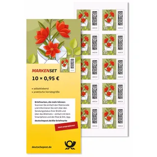 DEUTSCHE P0ST 10x 0,95€ Briefmarken selbstklebend, für Standardbriefe bis 20g & Postkarten, inkl. 10 Briefumschläge DIN lang