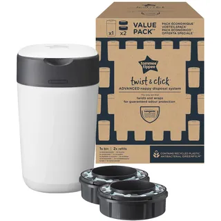 TOMMEE TIPPEE Twist and Click Advanced Windeleimer 2 Nachfüllkassetten, garantierter Geruchs- und Keimschutz, großes Fassungsvermögen (Verpackung kann variieren)