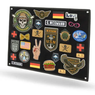 Patch Wand in Schwarz mit Metallösen, Kletttafel Patches Klett - Patchdisplay Tafel faltbar für Airsoft Patchwand, Klett Patch Militär
