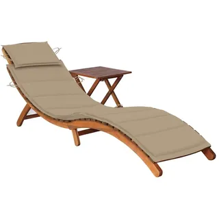 vidaXL Akazienholz Massiv Sonnenliege mit Tisch Auflage Klappliege Gartenliege Gartenmöbel Liege Strandliege Freizeitliege Saunaliege Relaxliege Holzliege