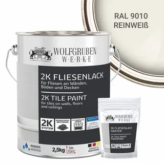 WO-WE 2K Fliesenlack – Fliesenfarbe für Küche, Badezimmer, Wand- & Bodenfliesen – Reinweiss ähnl. RAL 9010-2,5Kg