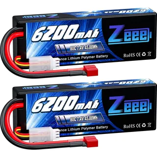 Zeee 2S Lipo Akku 7,4V 80C 6200mAh Hardcase mit T Stecker (2 STK)